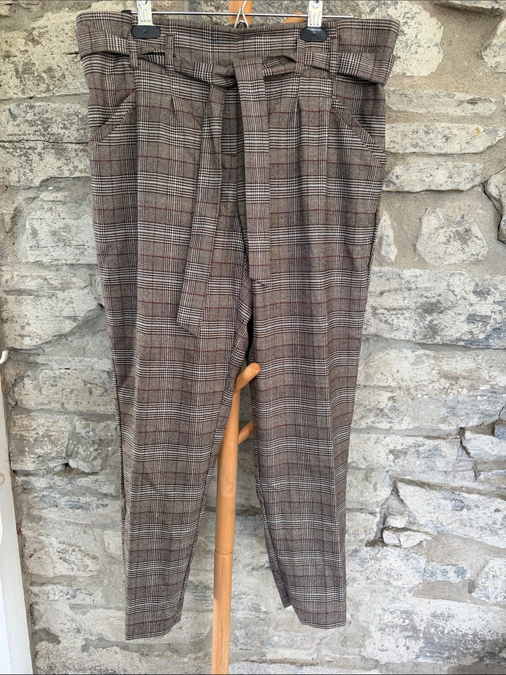 Plaid Paperbag Waist Trousers